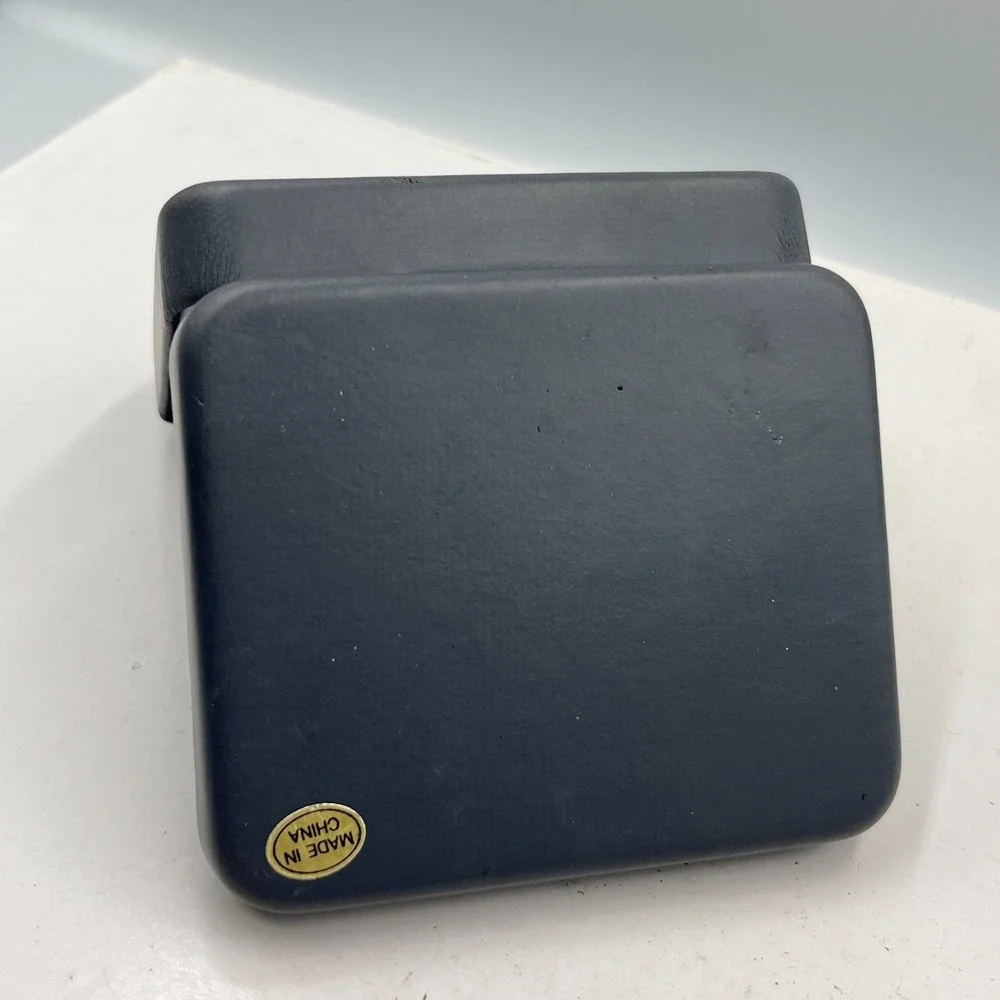Vintage Set of 2 Black Faux Leather Jewelry Boxes Clamshell Display Cases Retro